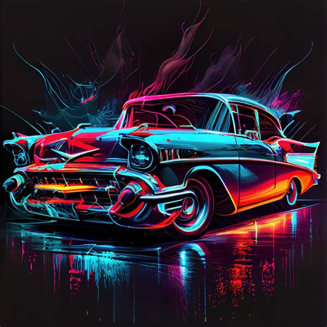 57 Chevy Abstract Art Digital Print Vibrant Colors For A Classic Car