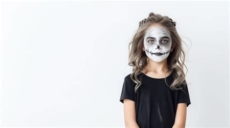 Premium AI Image | Little girl's scary Halloween makeup on a white ...