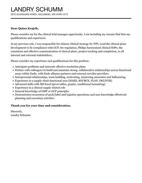 Clinical Trial Manager Cover Letter Velvet Jobs