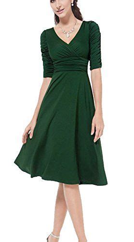 Viwenni Women 3 4 Sleeve Ruched Waist Classy V Neck Casual Cocktail Dress Large Green Women