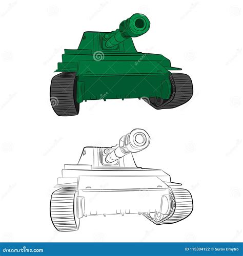 Battle Tank World War II Contour Drawing in Pencil Stock Illustration ...