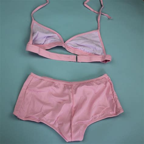 Vintage Deadstock Pink Floral Bikini Shorts Set Depop