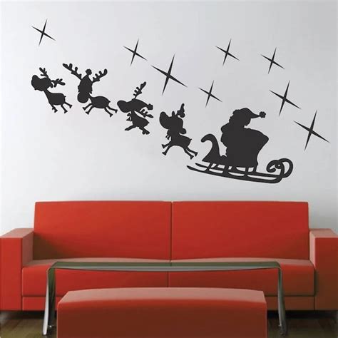 Santa Deer Sleigh Christmas Wall Stickers For Living Room Holiday Art Decoration Vinyl Wall