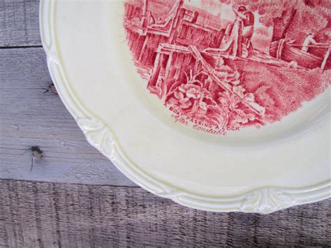 Grindley England Pink Transferware Dessert Pie Plates Scenes Etsy