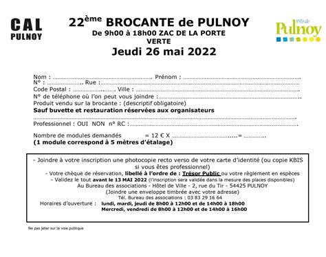 Bulletin Inscription Brocante 2022 Ville De Pulnoy