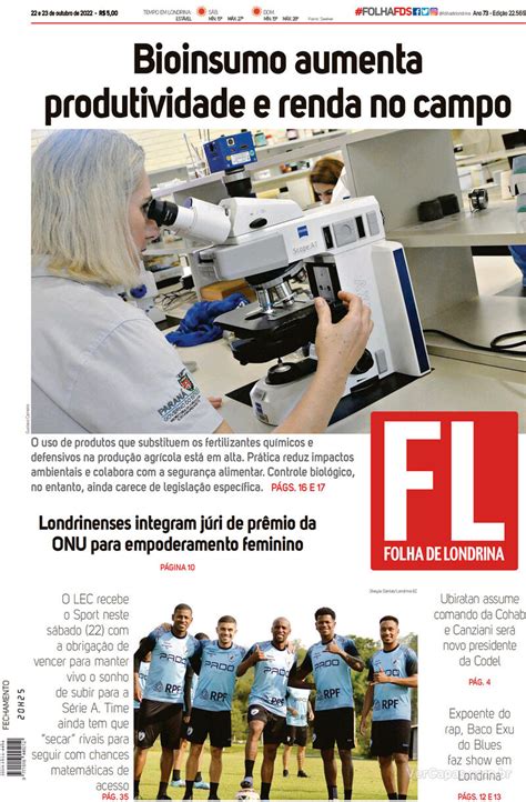 Capa Folha Londrina Edição Sábado22 De Outubro De 2022