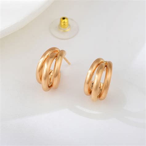 Trendy Gold Plated Medium Stud Earrings With No Risk Refund