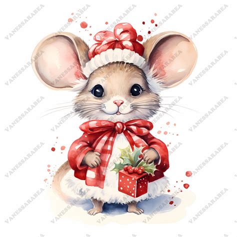 Cute Christmas Mouse PNG, Watercolor Mouse Clipart, Xmas Mouse Clip Art ...