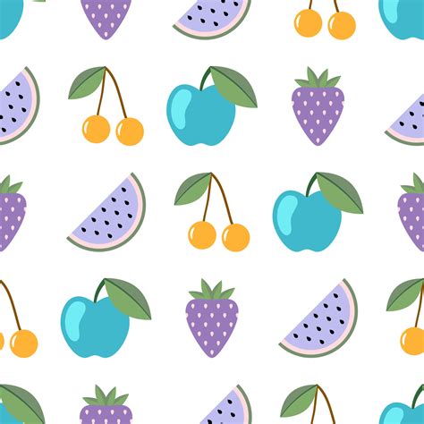 Fruit And Berry Seamless Pattern Watermelon Cherry Apple Strawberry