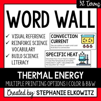 Thermal Energy And Heat Word Wall Science Vocabulary By Stephanie