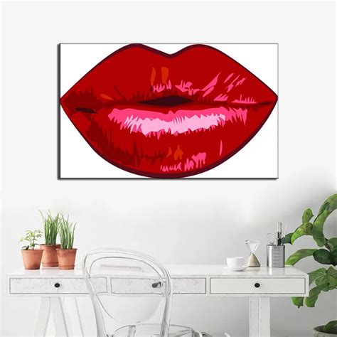 New Impressionist Sexy Red Lips Canvas Painting Modern Abstract Lips