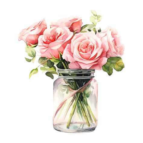 Watercolor Roses In A Glass Vase Isolated Watercolor Roses Glass Vase