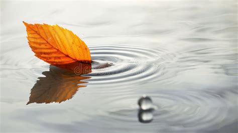 Autumn Leaf Floating on Water with Ripples. Serene and Calm Nature ...