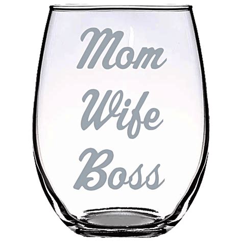 Mom Wife Boss Stemless Wine Glass