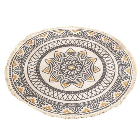 Bohemian Mandala Cotton Round Area Rug With Tassels Fringe For Indoor