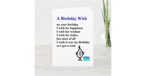 A Birthday Wish - a funny birthday poem Card | Zazzle