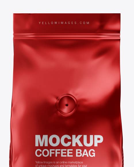 Matte Metallic Coffee Bag With Valve Mockup Front View On Yellow