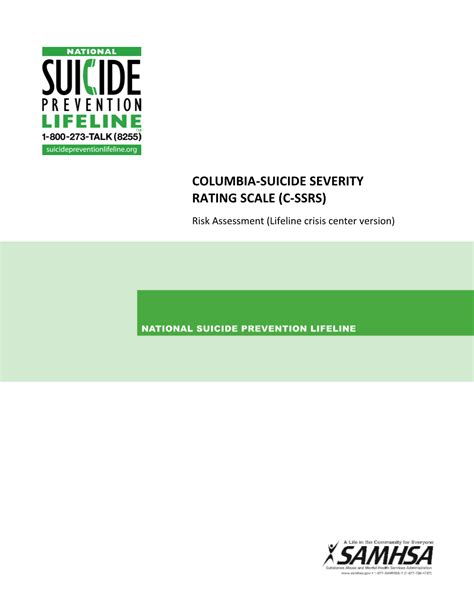 COLUMBIA SUICIDE SEVERITY RATING SCALE C SSRS Risk Assessment