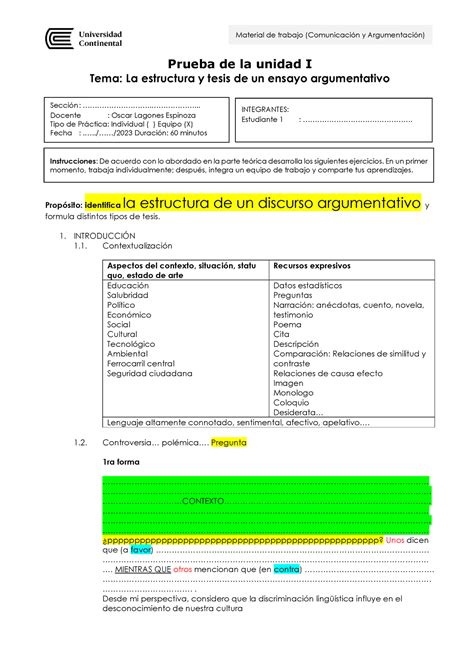 Practica 2 Estructura Tesis Retroalimentación Prueba De La Unidad I Tema La Estructura Y