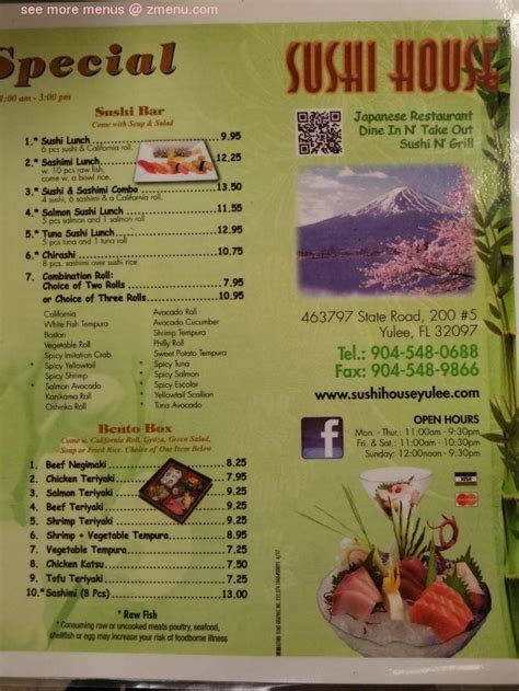 Menu At Sushi House Restaurant Yulee