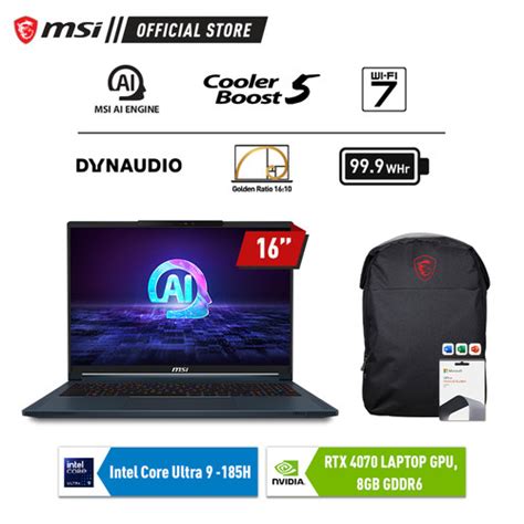 Promo MSI Stealth 16 AI Studio A1VGG Intel Ultra 9 185H RTX 4070 QHD