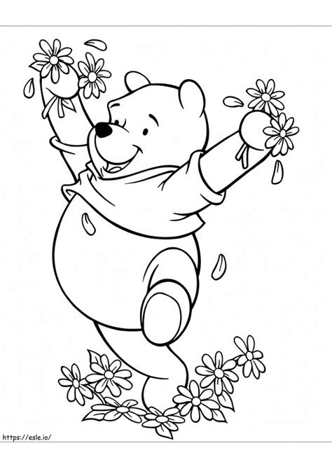 Feliz Winnie De The Pooh Con Flores Para Colorear