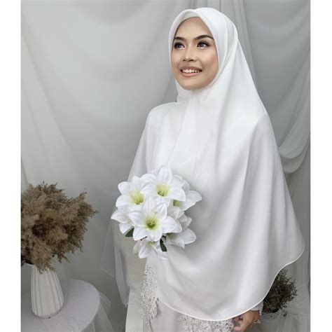 Tudung Bawal Pengantin Bidang Besar Premium Off White Tudung Nikah