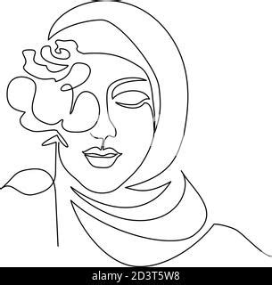 Hermosa Mujer En Hijab Continuo Dibujo De L Neas Arte De Una L Nea De