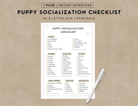 PRINTABLE Puppy Socialization Checklist, Dog Socialization, Puppy