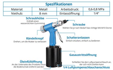 Autoutlet Druckluft Nietmutternzange Set Nietmaschine Blindnietpistole