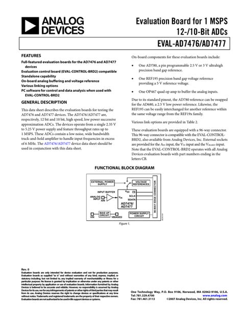 Evaluation Board For 1 MSPS 12 10 Bit ADCs EVAL AD7476 AD7477