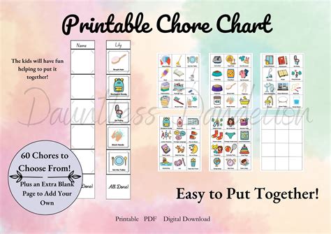 Printable Kid's Chore Chart, Children's Chore Chart for Busy Families ...