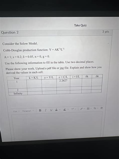 Solved Consider The Solow Model Cobb Douglas Production Chegg