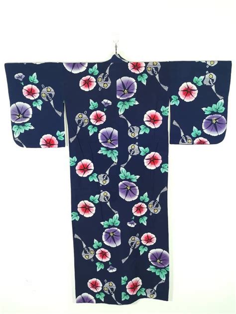 Japanese Kimono Robe Blue Floral Cotton Kimono Dress Floral Etsy