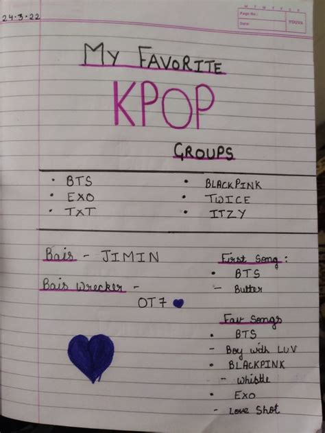 A Piece Of Paper With Writing On It That Says My Favorite Kpop Groups