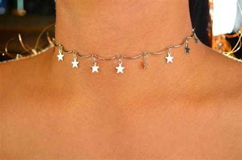 Silver Star Wavey Choker Silver Star Choker Silver Stars Choker Dainty Star Choker Star