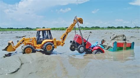 Eicher Tractor Stuck In Mud Pulling Out JCB 5CX New Holland Man