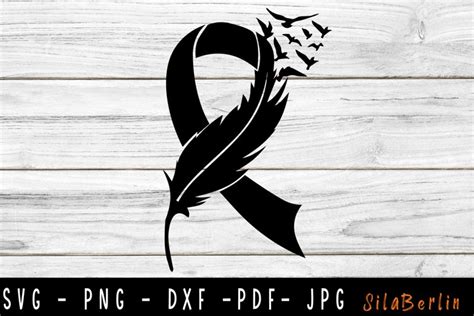 Feather Black Ribbon SVG Skin Cancer Svg Awareness Ribbon