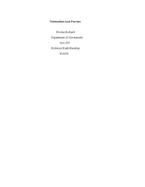 Nationalism and Fascism paper - Nationalism And Fascism Nicolas Richard ...