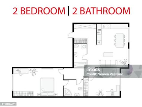 Two Bedroom Apartment Floor Plan Stock Illustration Download Image