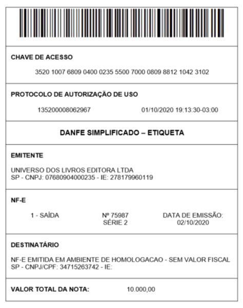 BSLRBACK 8663 NT 2020 004 Danfe Simplificado Etiqueta Emissão