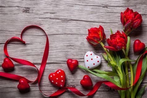 Wallpaper Valentines Day Love Image Heart Flowers Tulips 5k