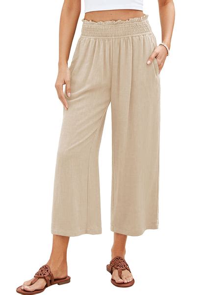 Almond Women S High Waisted Wide Leg Elastic Waist Linen Palazzo Pants Lookbook Store