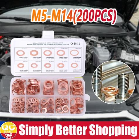 200Pcs Set Professional M5 M14 Copper Gasket Copper Oil Seal Gasket