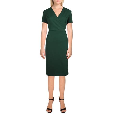 Calvin Klein Womens Green Surplice Knee Length Sheath Dress 2 Bhfo 0414 Ebay