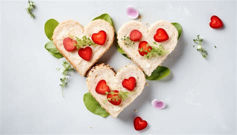 Heart Shaped Sandwiches Arranged On A Table Flat Lay Composition Stock