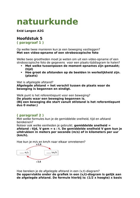 Natuurkunde Samenvatting Hoofdstuk 5 En 6 Natuurkunde Enid Langen A2G