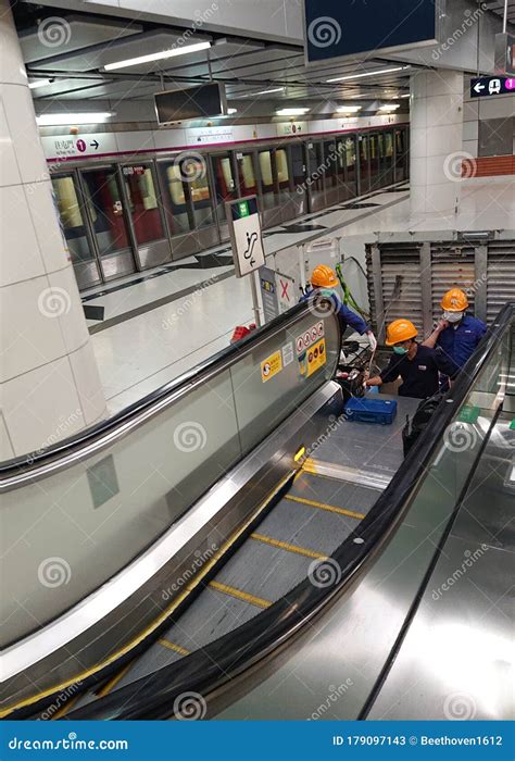 Maintenance Of Escalator Editorial Stock Photo Image Of Repair