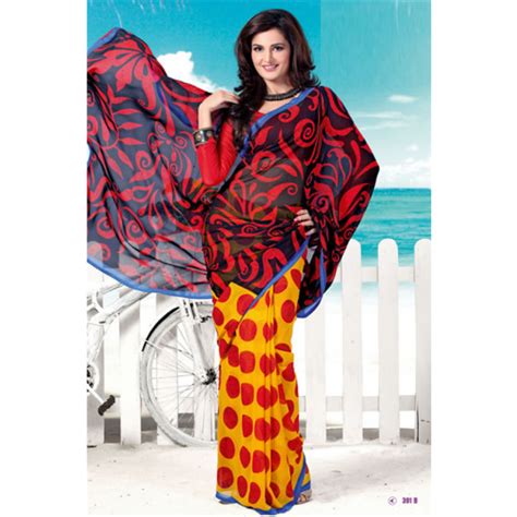 Simplesarees Monica Bedi Red Georgette Printed Saree Georgette Sarees