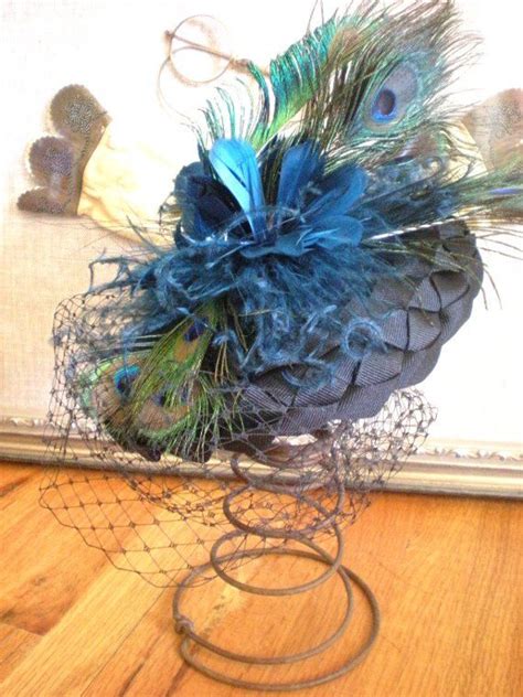 Peacock Feather Hat Mini Hat Fascinator Victorian Etsy Feather Hat Fascinator Bridal